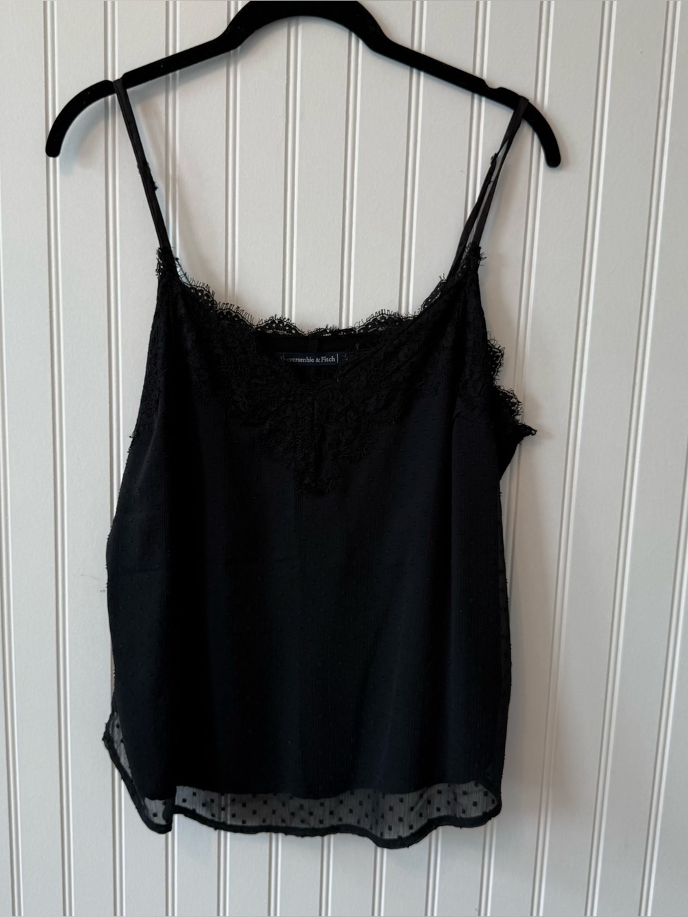 Abercrombie & Fitch Eyelash Lace Swiss Dot Chiffon Cami Tank Top Size L Black